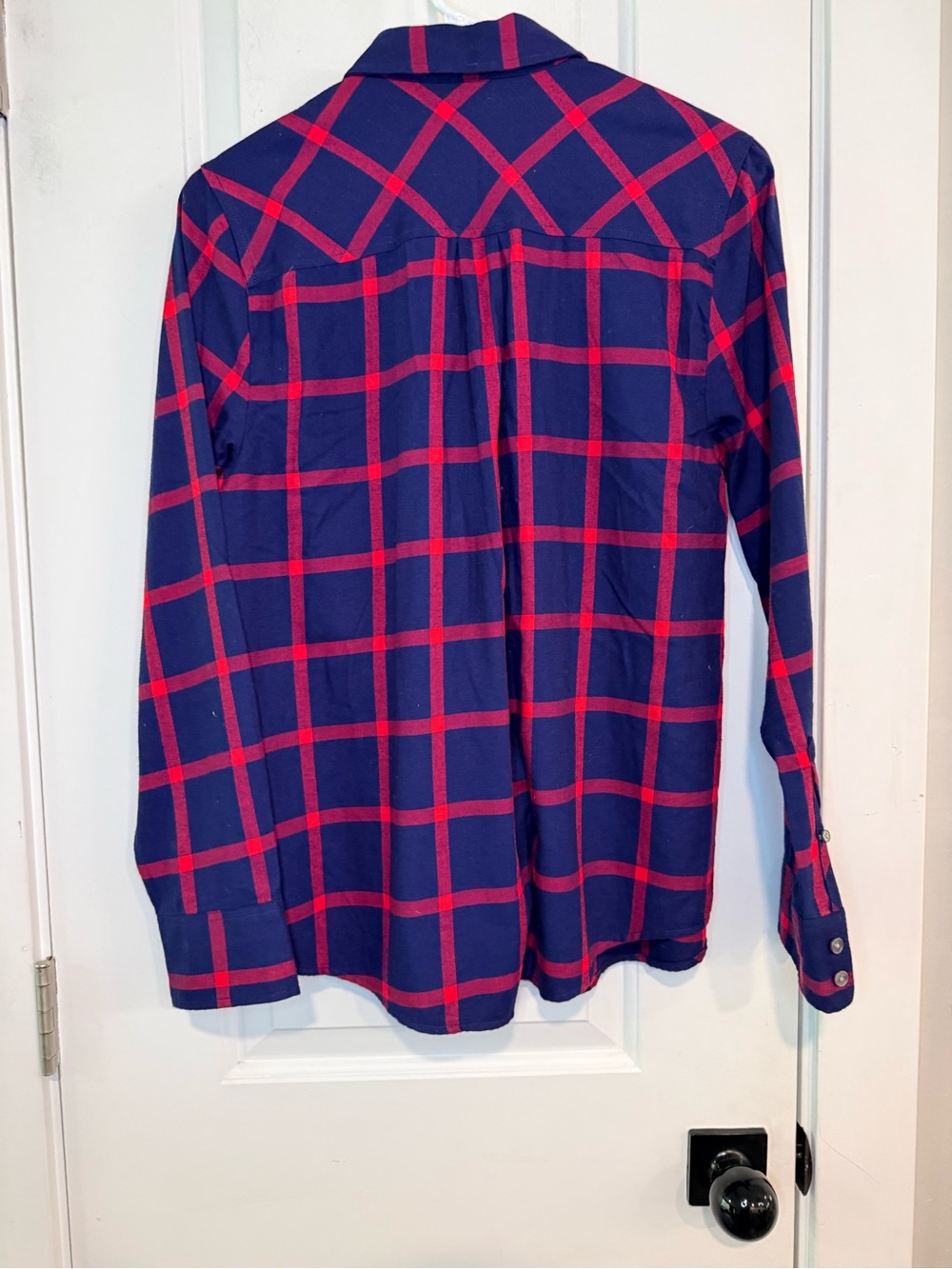 J.Crew Plaid Button Down Shirt Navy Red Windowpane Cotton Small - Picture 5 of 10